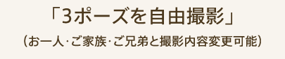 「３ポーズを自由撮影」（お一人・ご家族・ご兄弟と撮影内容変更可能）