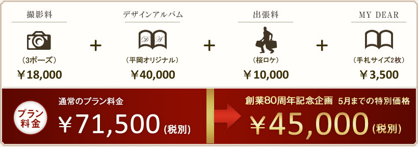 プラン料金 \71,500(税別)が創業80周年記念企画 特別価格で…\45,000(税別)